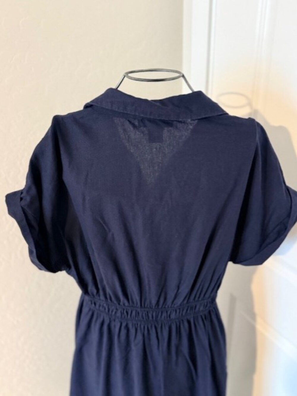 Tahari Classic Navy Blue Button-Front Midi Dress with Pockets, Size L - Picture 6 of 9